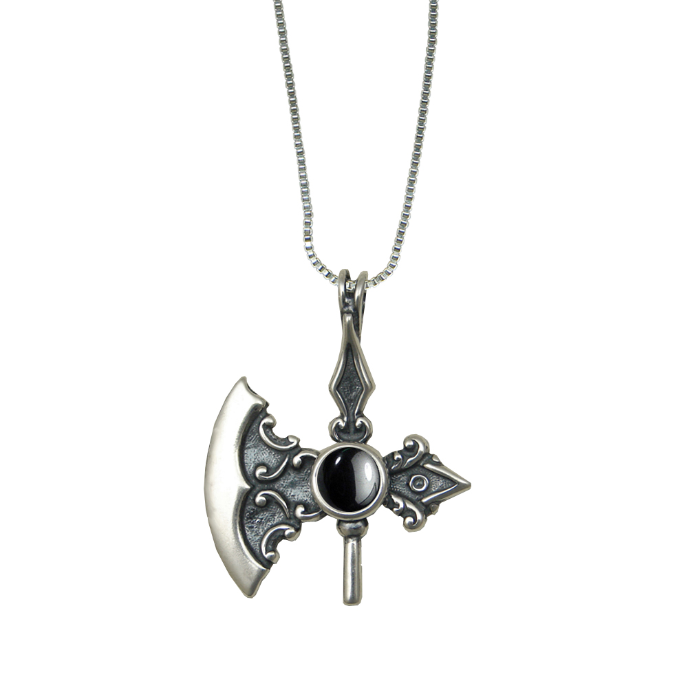 Sterling Silver Royal Battle Axe Pendant With Hematite